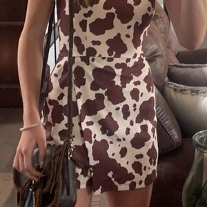 Dry Goods Cream and Brown Sheath Mini Dress Sleeveless Scoop Neck